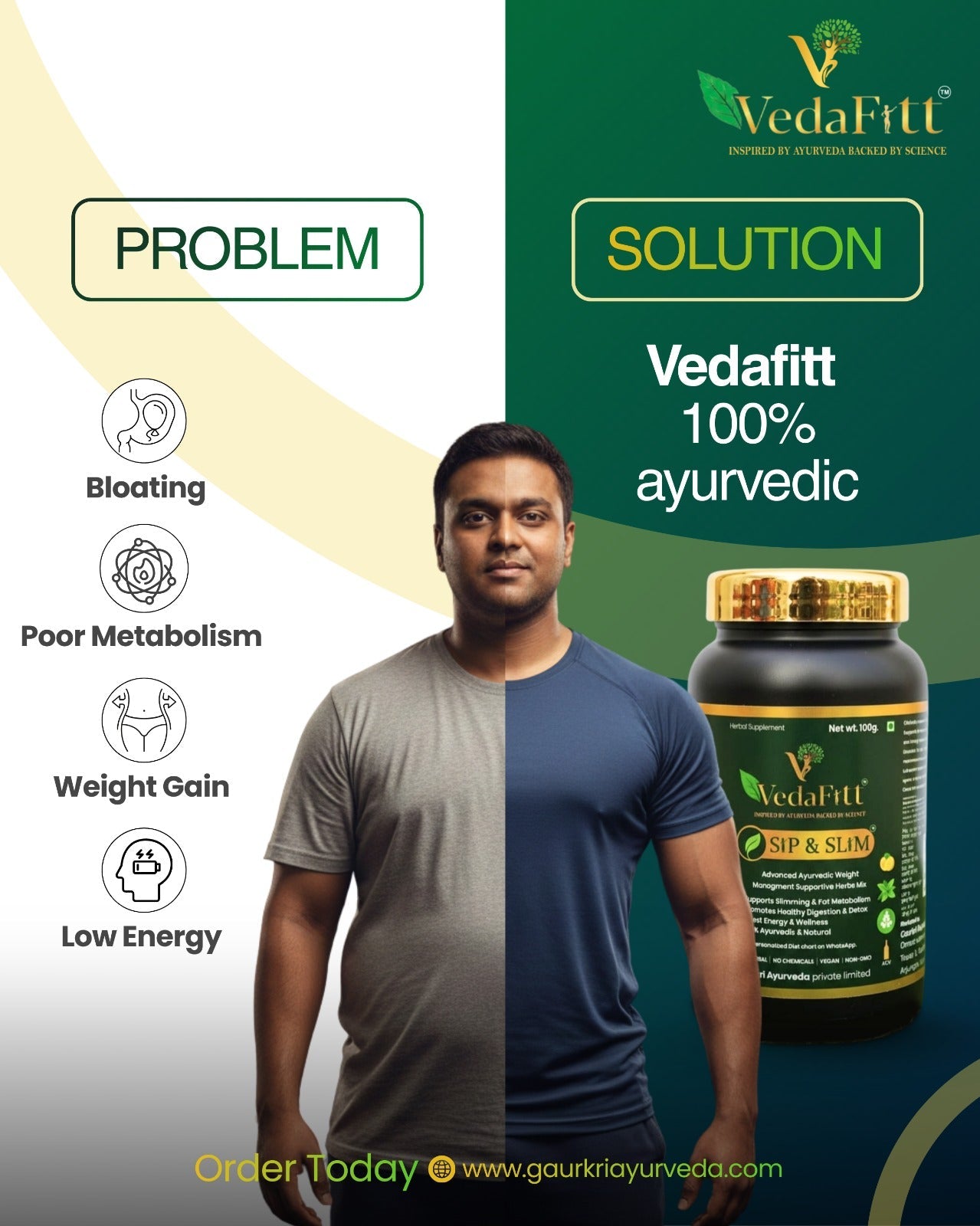 🌿 VedaFitt Sip & Slim – Ayurvedic Weight Loss Drink